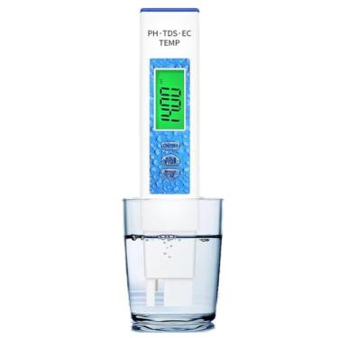 Imagem de Caneta testadora de água, medidor de qualidade de água 4 em 1 PH/TDS/EC com luz de fundo ATC para hidroponia Koi Pond Aquarium SPA piscina azul