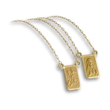 Imagem de Escapulário Tradicional Cadeado Ouro 18K 750 65 cm São Jorge e Sagrado Coração de Jesus Medalhas 1,55 g Autêntico Certificado