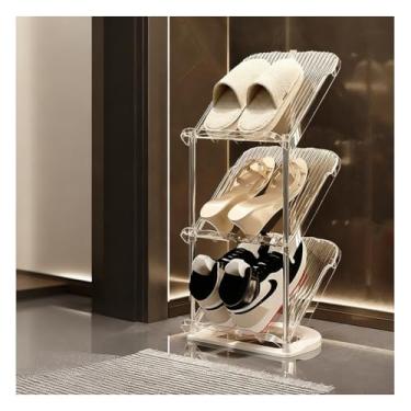 Imagem de SPXMQSS Sapateira estreita inclinada, suporte vertical para entrada, organizador de armazenamento de sapatos de canto transparente, prateleira fina para entrada, sala de estar, branca, 3 níveis 28 x