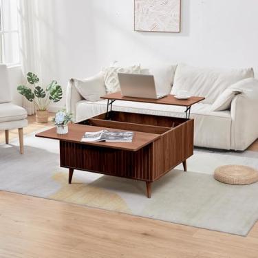 Imagem de Yadlan Mesa de centro levantada com prateleira extensível, mesa central de sofá de altura ajustável com espaço de armazenamento e superfície para sala de estar, escritório em casa, escritório ou mesa