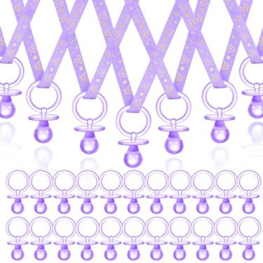 Imagem de 60 chupetas de chá de bebê, colar de acrílico para chupones para chá de bebê, chupetas, lembrancinhas de festa, pingentes para meninas, meninos, chá de bebê, jogos, decoração de mesa de festa (roxo)