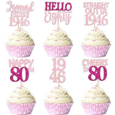 Imagem de Rsstarxi Pacote com 24 Toppers de cupcake Straight Outta 1946, decorações de aniversário de 80 anos, enfeite de cupcake de 80 anos, decoração de bolo rosa