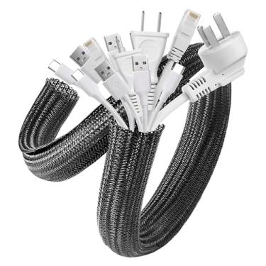 Imagem de Capa para cabo, 2 unidades, 1,5 m - 4,5 cm, sistema de gerenciamento de cabos AGPTEK para mesa, PC, TV, computador, projetor, proteção e organização, casa, cinema e escritório, preta