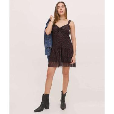 Imagem de Vestido Feminino Tule Estampa Flores Marisa-23005, Preto, M