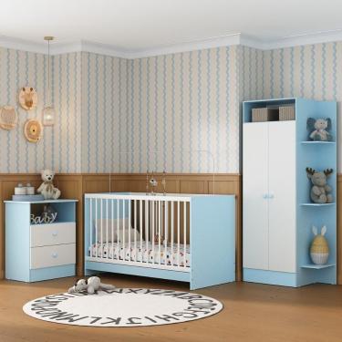 Imagem de Jogo De Quarto Infantil Trevalla Móveis Pom Pom 3 Peças - Azul-branco Azul-branco