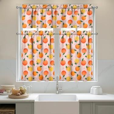 Imagem de sgqjdpmc Conjunto de 3 cortinas de cozinha laranja e sanefas para cozinha, janelas sobre a pia, decoração de casa de fazenda, 70 x 91 cm
