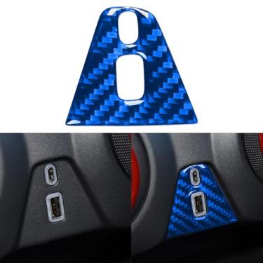 Imagem de GDFJGD Novos acessórios de fibra de carbono azul escuro para carro USB C carregador de carro capa acabamento interior adesivo decalque compatível com Chevrolet/Chevy Blazer 2019-2025 2020 2021 2022