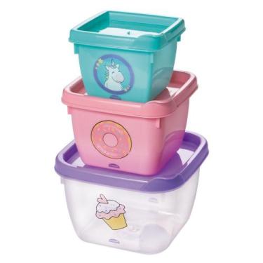 Imagem de Conjunto de pote quadrado Conect Unicórnio ref. 1042 - Plasutil