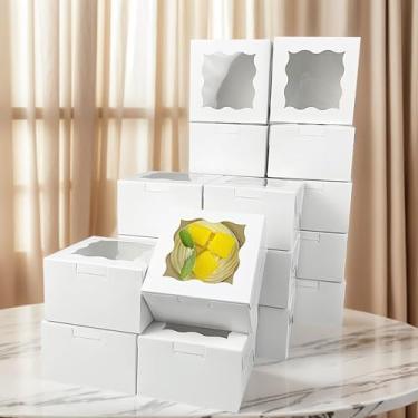 Imagem de 20 caixas brancas para biscoitos, 10 x 10 x 6 cm, com janela para assados, cupcakes, morangos