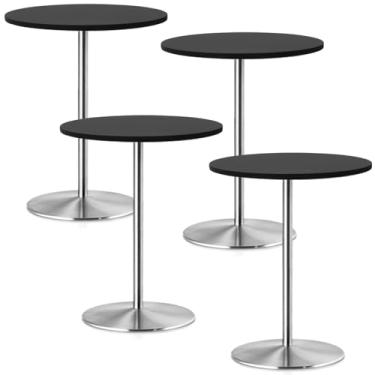Imagem de Pacote com 4 toalhas de mesa elásticas pequenas redondas para mesas de coquetel de 76 cm, capa de mesa de piquenique, impermeável, elástica, lavável, dobrável, para jantar, bar, pub e festas (cinza)