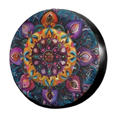 Imagem de Delerain Capa de pneu sobressalente Boho Mandala Turquesa Capas de Roda Impermeável À Prova de Poeira UV Sol Universal Adequado para Trailer RV SUV Caminhão e Muitos Veículos (17 polegadas para
