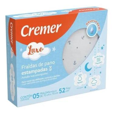 Imagem de Fralda de Pano Cremer Luxo Estampada Menina ou Menino 5 Peças, Azul