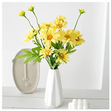 Imagem de Flores artificiais para interior de flores artificiais pequeno buquê de crisântemo decoração sala de estar amarelo claro
