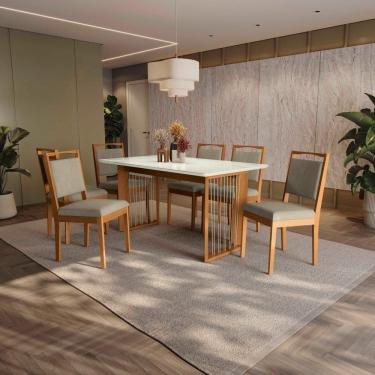 Imagem de Conjunto Sala De Jantar Lina Em Madeira Maciça 6 Cadeiras Linho Fendi