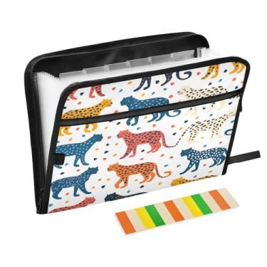 Imagem de Wassud Acordeão de leopardo colorido organizador de arquivos carta a4 pastas de arquivo de papel organizador de documentos fólio com etiquetas pasta de arquivo expansível 13 bolsos
