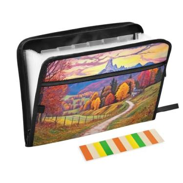 Imagem de Wassud Beautiful Scenery Organizador de arquivos sanfonado com 13 bolsos com abas e adesivos, organizador de pastas de documentos de recibo de papel tamanho carta A4 para viagens de escritório