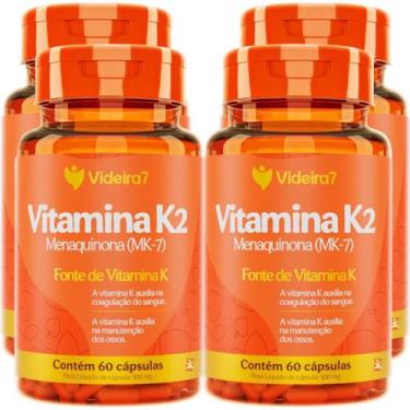 Imagem de Kit com 4 vitamina k2 menaquinona mk-7 1 cápsula ao dia 100% idr total