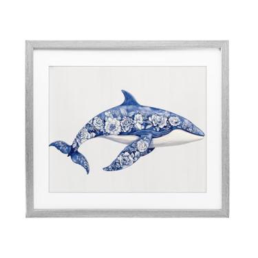 Imagem de Stupell Industries Impressão emoldurada floral Toile cinza baleia sob vidro, design por Lettered and Lined, 13 x 16