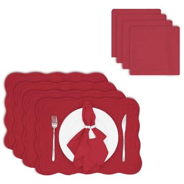 Imagem de ART Pinecone Jogo americano de algodão acolchoado com guardanapos de algodão brancos combinando – Conjunto de 6 tapetes de mesa e 4 guardanapos de pano – Conjunto de linho de mesa branco sólido para