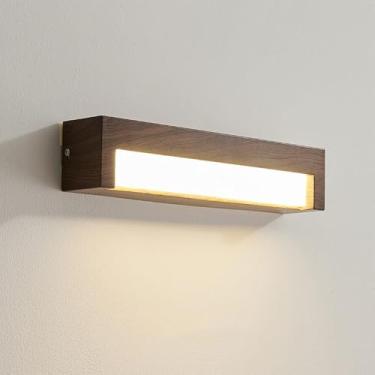 Imagem de Aplique de parede longo de madeira para banheiro, com luz LED sobre o espelho, ideal para cabeceira de cama ou corredor, perfeito para sala de estar.