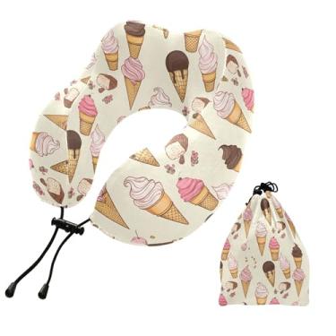Imagem de Burbuja Almofada de pescoço de sorvete para viagem, almofada de viagem de espuma viscoelástica para suporte de cabeça de carro de avião dormindo, lavável na máquina e portátil