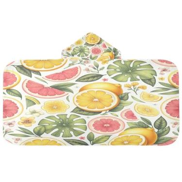 Imagem de Burbuja Toalha de banho com capuz de frutas tropicais para crianças, toalha de praia de pelúcia macia absorvente para meninas e meninos 3-10 anos, 61 x 127 cm