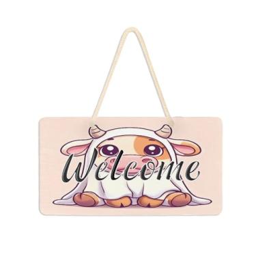 Imagem de Burbuja Placa de boas-vindas de vaca com desenho animado para porta da frente, placa de boas-vindas de PVC para decoração de férias, 15 x 28 cm