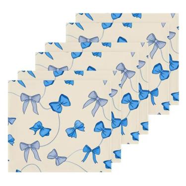 Imagem de Burbuja Blue Bows Toalhas de algodão pacote com 6, toalhas de rosto altamente macias e absorventes para banheiro, mão, cozinha, academia, limpeza, 30 x 30 cm