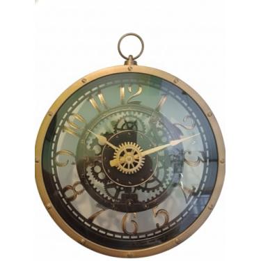 Imagem de Relógio de Parede RETRÔ VINTAGE Decorativo com Engrenagens Expostas, Dourado, Estilo Industrial, 30 cm