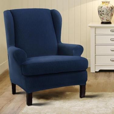 Imagem de Capa elástica para sofá, poltrona, protetor de móveis, macio com fundo elástico, para sala de jantar, escritório, decoração de casa, sala de estar - azul marinho||Tamanho regular