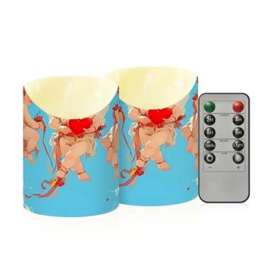 Imagem de Wassud Pacote com 2 velas três anjos sem chama com controle remoto, velas realistas cintilantes com temporizador, velas decorativas para Natal, casamento, festa, decoração de casa pequena