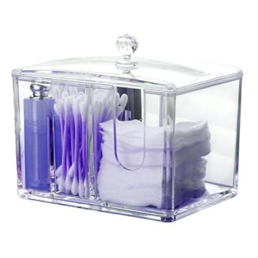 Imagem de Organizador Multiuso Transparente com Tampa, Plástico, 10x10.5x14.5cm, com Divisórias, para Banheiro, Cozinha, Escritório