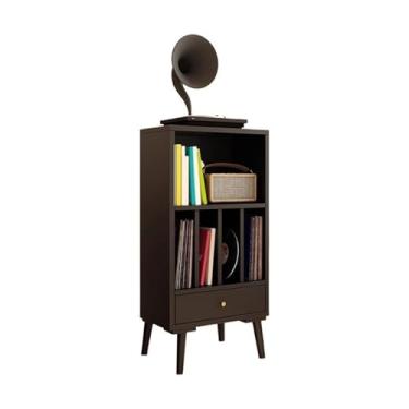 Imagem de Suporte para armazenamento de CDs Armário baixo de madeira para discos vinil com gavetas, expositor e porta-discos(Preto)