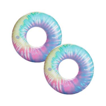 Imagem de FUNBOY Boia inflável gigante de tubo tie dye, boia de piscina estilo donut, jangada de luxo para festas de verão na piscina e entretenimento, pacote com 2
