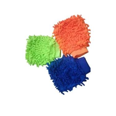 Imagem de Luva de Microfibra Chenille para Lavar Carro e Limpeza Multiuso, Resistente, 20x14 cm, 3 Unidades
