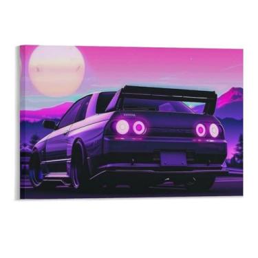Imagem de HouLaiZhe Drift R34 Jdm carro esportes roxo sol pôsteres lona estética decoração de sala de parede impressões galeria sala decoração de parede para quarto sala de estar escritório 11 x 17 polegadas