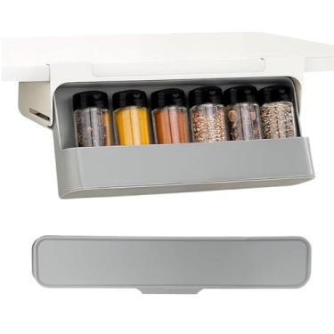 Imagem de Porta Condimentos com Suporte Autoadesivo, Preto, Plástico, 6 Potes com Tampa, 10x10x5cm, Organização de Cozinha