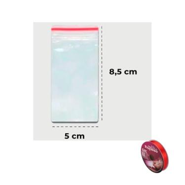 Imagem de Kit Saco Zip 5x8,5cm 100 Unidades + Fita de Cetim Rolo 15mm x 50mts