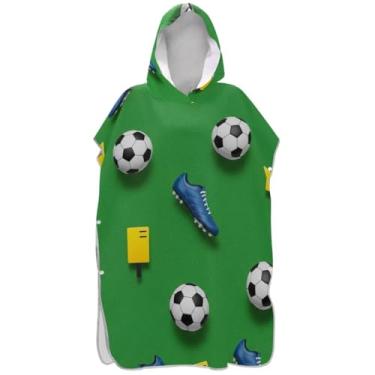 Imagem de Joisal Bola de futebol verde poncho de surfe trocador para adultos praia moletom com capuz toalha natação plus size ponchos de praia para homens