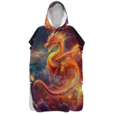 Imagem de Joisal Roupão leve para adultos poncho de surfe com capuz toalha de natação bonito dragão galáxia poncho masculino com capuz