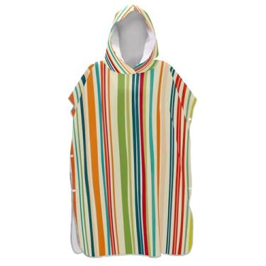 Imagem de TSENQUE Roupão para adultos poncho de surfe praia moletom toalha floral absorvente linhas onduladas verticais ponchos femininos laranja pastel com capuz