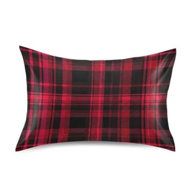 Imagem de Fronhas clássicas de cetim xadrez vermelho preto fofo refrescante confortável almofada de cama macia personalizada King Queen almofadas padrão chinelos tamanho padrão 66 cm x 50 cm