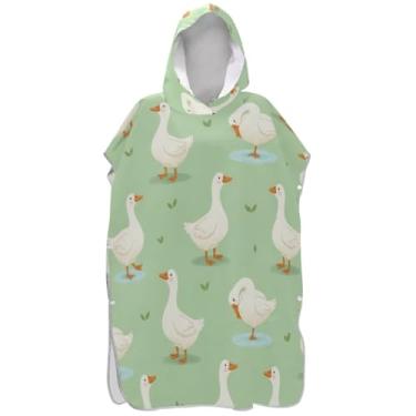 Imagem de Joisal Roupão para adultos, poncho de surfe, praia, moletom com capuz, toalha de natação, leve, ganso fofo, verde pastel, homens e mulheres, poncho com capuz