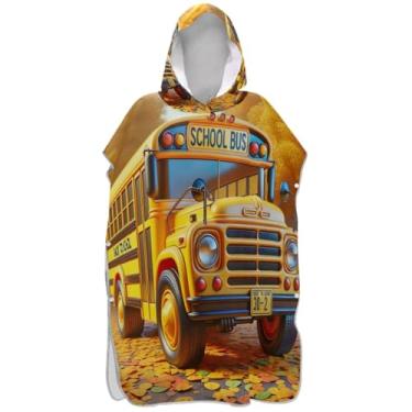 Imagem de Joisal Back to School Ônibus Amarelo Surf Poncho Trocando Roupão Adultos Praia Moletom Toalha Natação Reutilizável Ponchos Femininos com Capuz