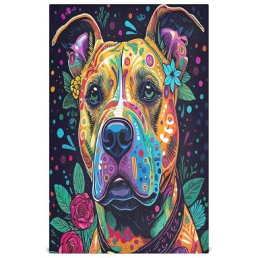 Imagem de Joisal Conjunto de panos de prato vintage colorido Pitbull arte de cachorro decoração de cozinha bonito toalha de chá de mão panos de prato panos absorventes de banheiro 45 x 71 cm, 1 pacote