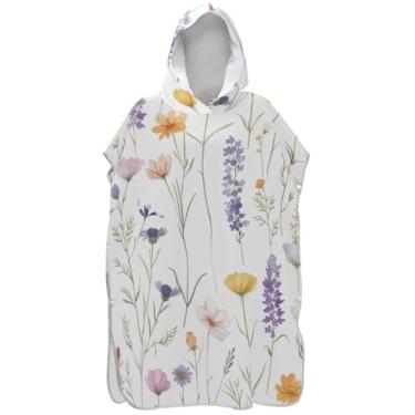 Imagem de Joisal Poncho de surfe trocador de roupão adulto praia com capuz toalha de natação vestível vintage flores silvestres branco adulto ponchos para mulheres