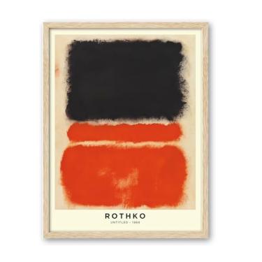 Imagem de iHery Arte de parede emoldurada de madeira de carvalho natural Mark Rothko, grande 40,6 x 50,8 cm, 1968, pintura laranja preta, arte de parede em tela, abstrata, meados do século, quarto, banheiro