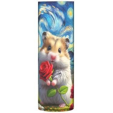 Imagem de Lindo vaso de flores redondo para hamster noite estrelada, vasos de flores cilíndricos fofos para centros de mesa, decoração moderna de sala de estar, 30 cm x 9,9 cm