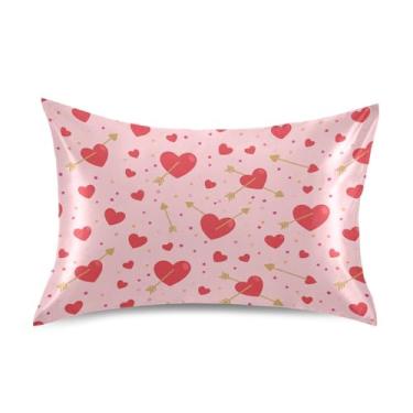 Imagem de Wassud Red Hearts Arrows Fronha de cetim para o dia dos namorados para cabelo e pele fronhas de seda lisa Queen Size Fronhas respiráveis com fecho de envelope