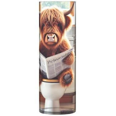 Imagem de Vaso cilíndrico para mesa decorativo engraçado vaca highland bezerro bonito vaso alto plástico personalizado decorações de outono para casa, 30 cm x 9,9 cm